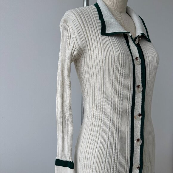 Knitted Sweater Long Dress Vintage Long Sleeve V Neck Bodycon Maxi Dress size XS - Picture 2 of 3